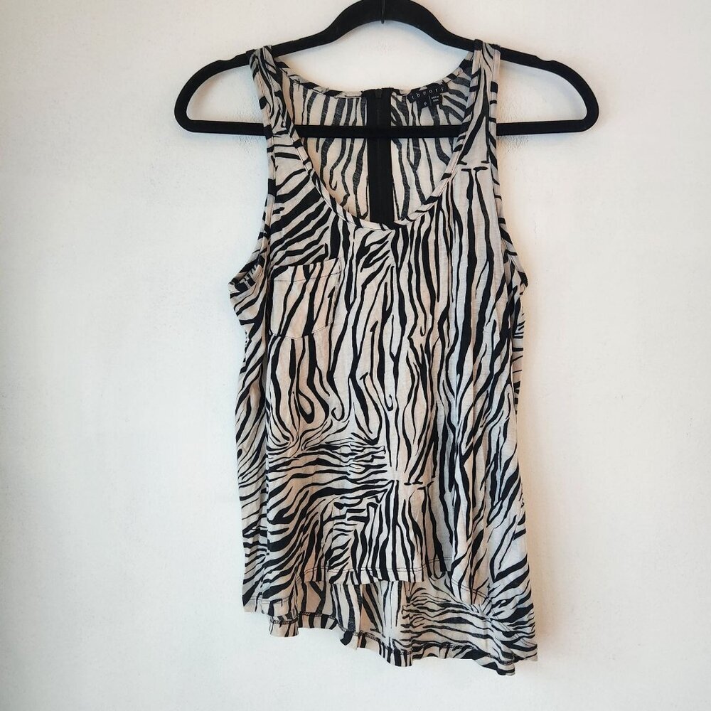 Theory Silk Blend Zebra Striped Sleeveless Blouse Tank Top Shirt P (Small)